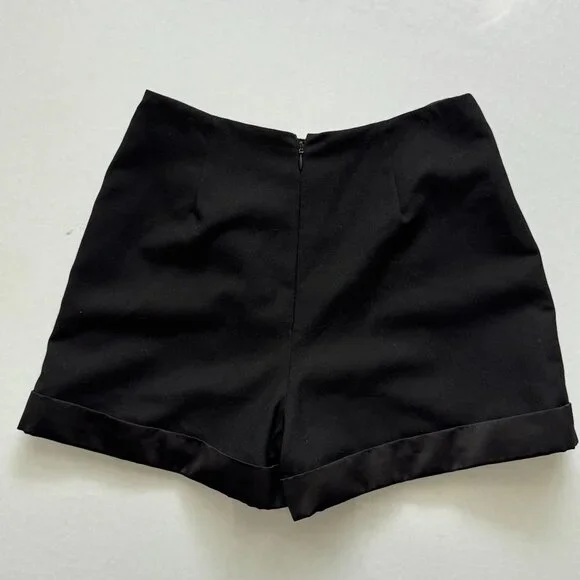 Nicole Miller Black Tuxedo Shorts Size 4 Satin Trim Tailored Dress Shorts - Picture 3 of 11